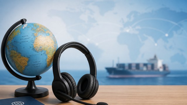 Global support headset and world globe on desk
